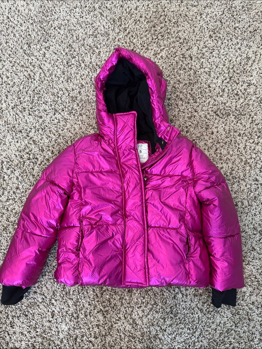 GAP Metallic Fuchsia Hooded Puffer Jacket